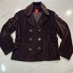 Esprit XL Brown Velvet Double Breasted Jacket Y2K Buttons Washable Pockets